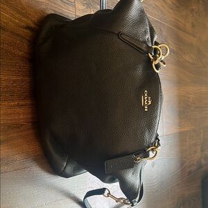 Coach Navy Blue Pebbled Leather Bag with Gold Accents